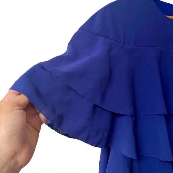 NWT Mikael Aghal Ruffled Crepe Gown 4 | Royal Blue Formal Evening Dress - Picture 4 of 14